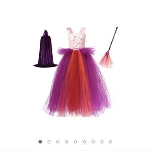 Witch Halloween Costume w/Cape & Small Tulle Broom, 4T-5T, New